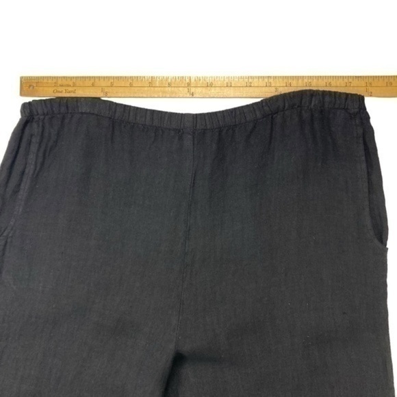 Dear Friends Linen Pants Womens Size M Black Cropped Cargo Pearl Buttons Trouser - Picture 10 of 15